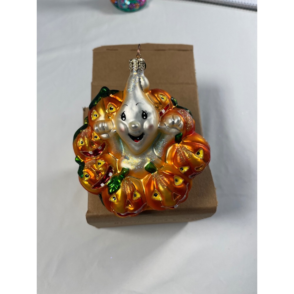 Christopher Radko Giggles and Boo Halloween Ghost Pumpkin Ornament QVC Exclusive